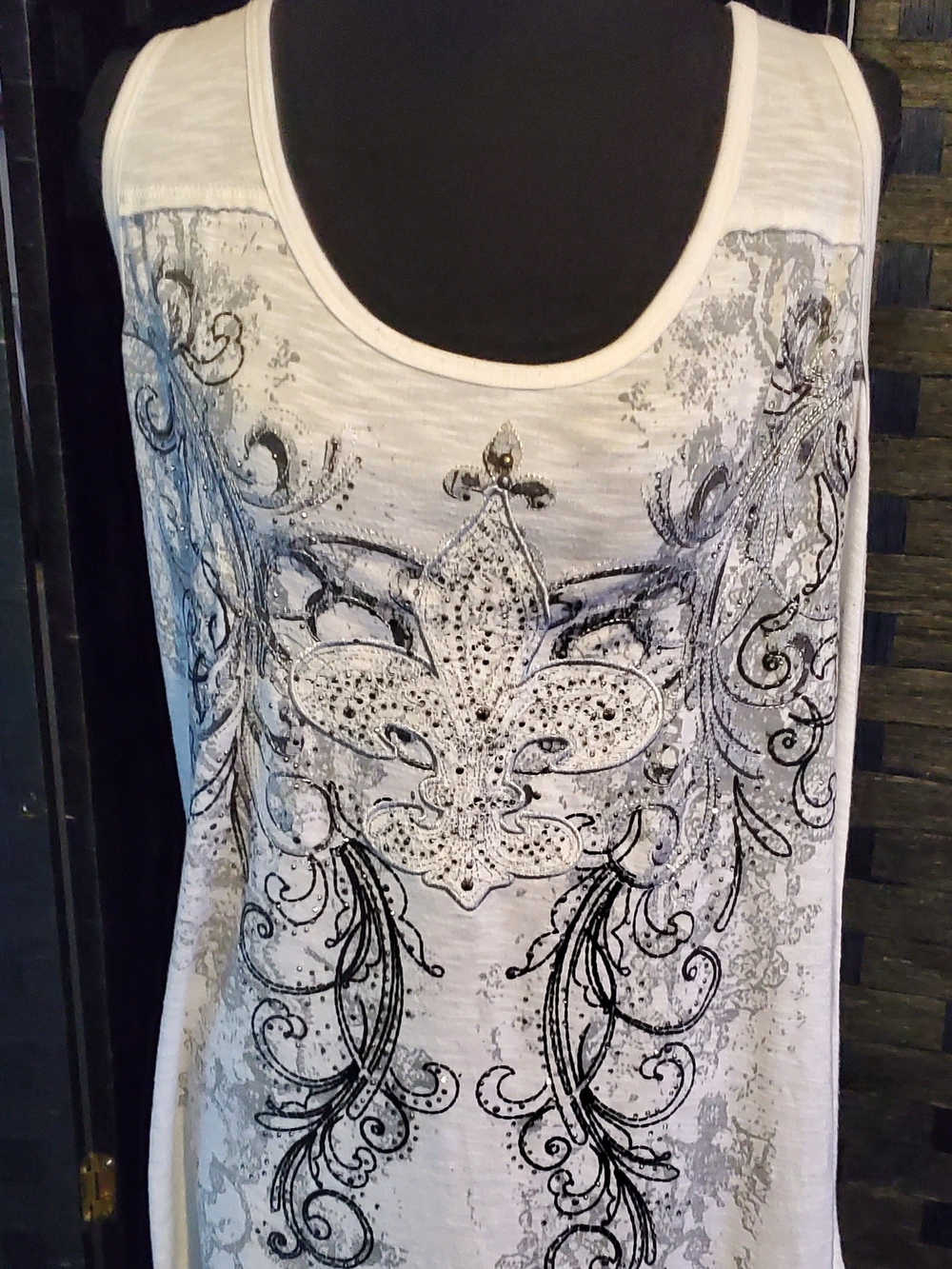 Maurices White Tank with Black Fleur-de-Lis and Silver Accents